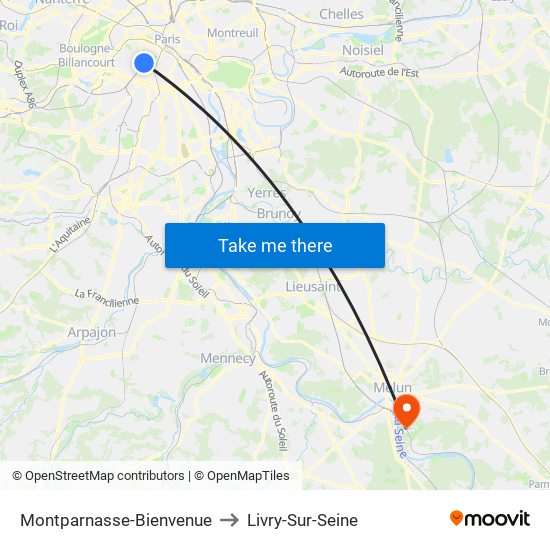 Montparnasse-Bienvenue to Livry-Sur-Seine map
