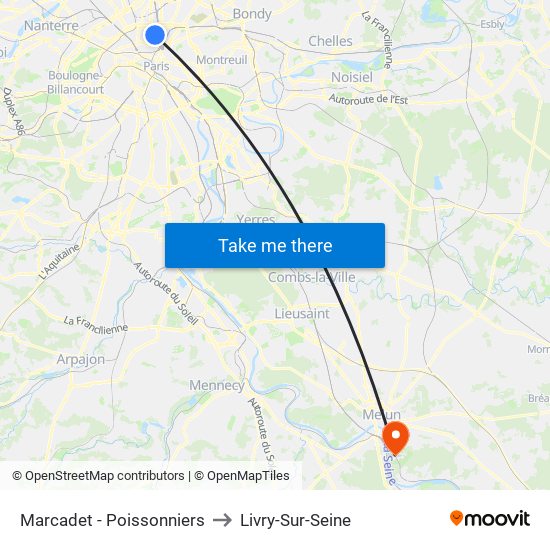 Marcadet - Poissonniers to Livry-Sur-Seine map