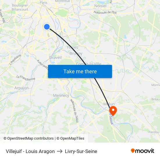 Villejuif - Louis Aragon to Livry-Sur-Seine map