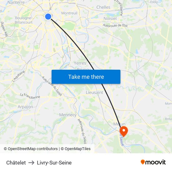 Châtelet to Livry-Sur-Seine map