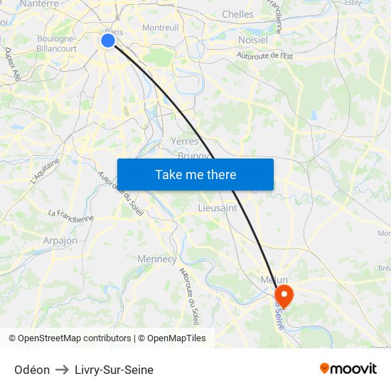 Odéon to Livry-Sur-Seine map