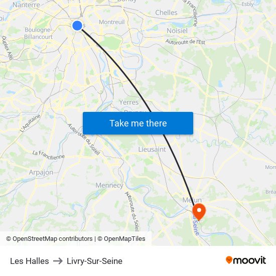 Les Halles to Livry-Sur-Seine map