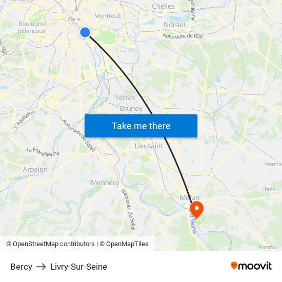 Bercy to Livry-Sur-Seine map