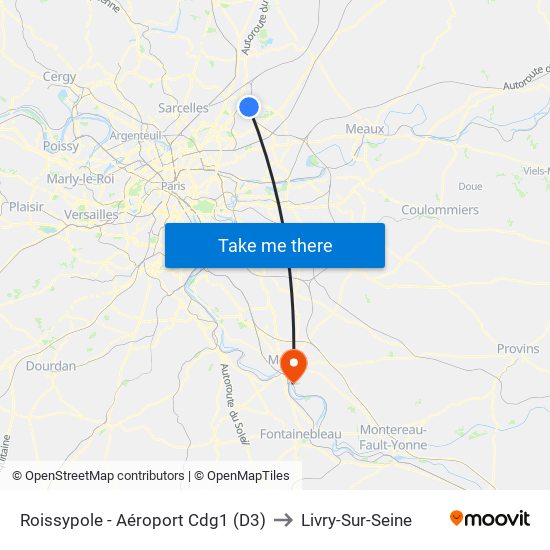 Roissypole - Aéroport Cdg1 (D3) to Livry-Sur-Seine map