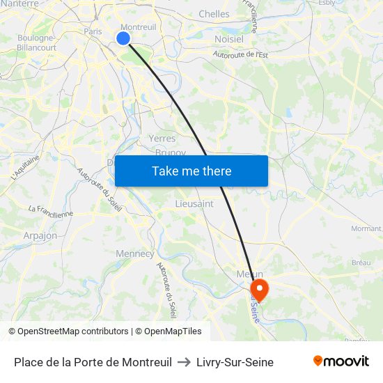 Place de la Porte de Montreuil to Livry-Sur-Seine map