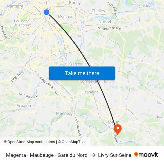 Magenta - Maubeuge - Gare du Nord to Livry-Sur-Seine map