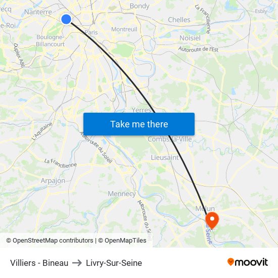 Villiers - Bineau to Livry-Sur-Seine map
