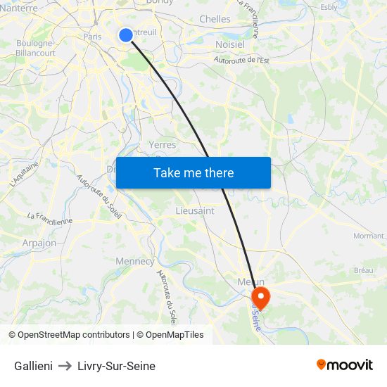 Gallieni to Livry-Sur-Seine map