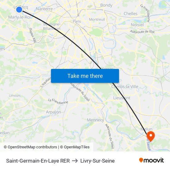 Saint-Germain-En-Laye RER to Livry-Sur-Seine map