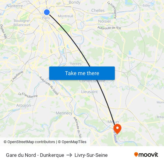 Gare du Nord - Dunkerque to Livry-Sur-Seine map