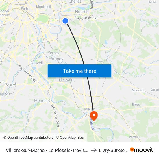 Villiers-Sur-Marne - Le Plessis-Trévise RER to Livry-Sur-Seine map
