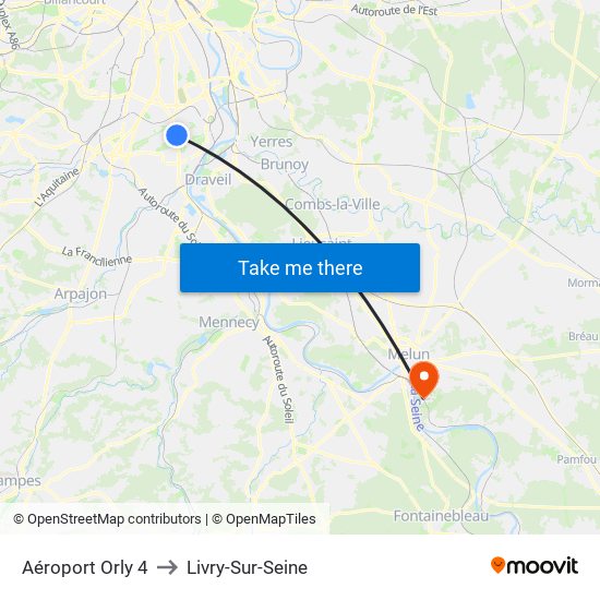 Aéroport Orly 4 to Livry-Sur-Seine map