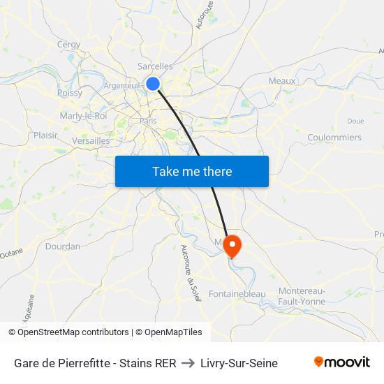 Gare de Pierrefitte - Stains RER to Livry-Sur-Seine map