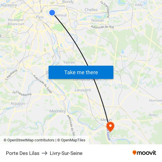 Porte Des Lilas to Livry-Sur-Seine map