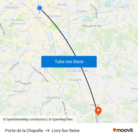 Porte de la Chapelle to Livry-Sur-Seine map