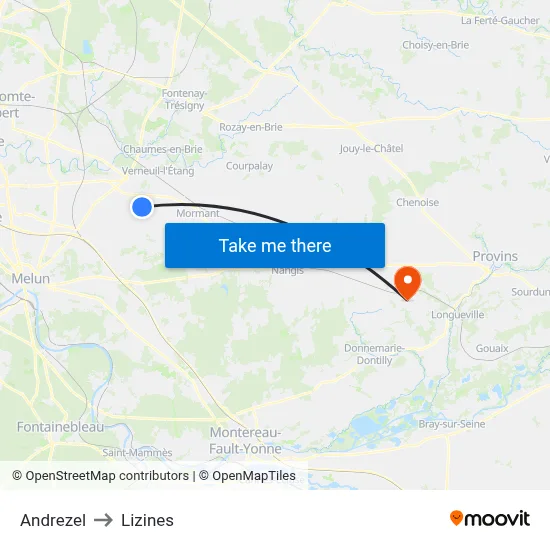 Andrezel to Lizines map