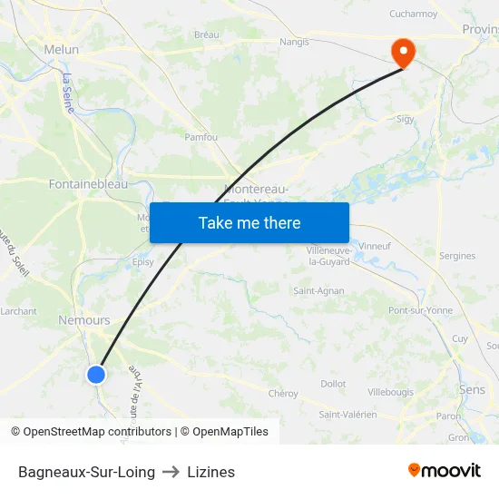 Bagneaux-Sur-Loing to Lizines map