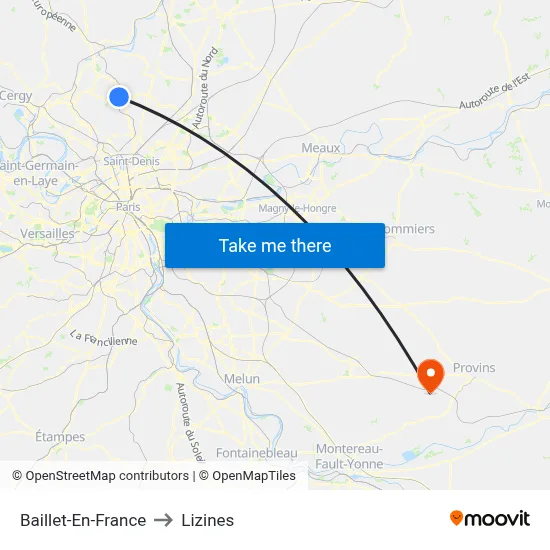 Baillet-En-France to Lizines map