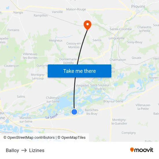 Balloy to Lizines map