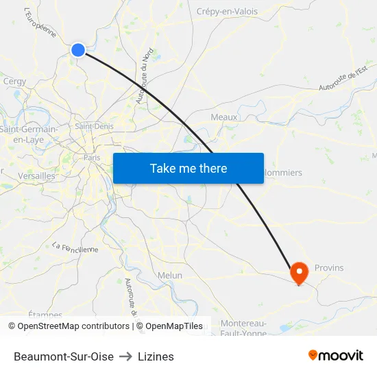 Beaumont-Sur-Oise to Lizines map