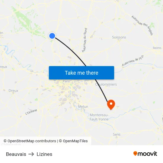 Beauvais to Lizines map