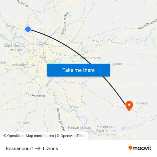Bessancourt to Lizines map