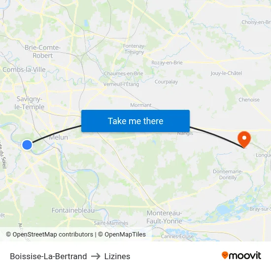 Boissise-La-Bertrand to Lizines map
