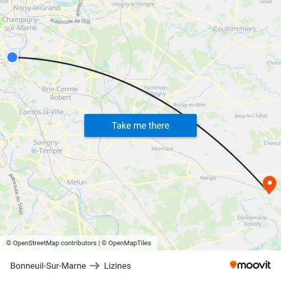 Bonneuil-Sur-Marne to Lizines map