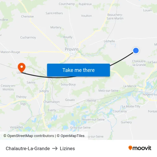 Chalautre-La-Grande to Lizines map