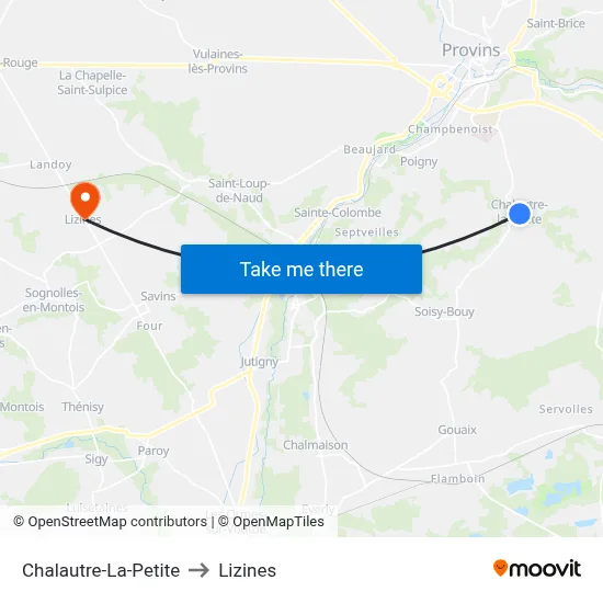 Chalautre-La-Petite to Lizines map