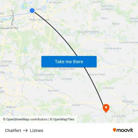 Chalifert to Lizines map