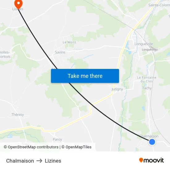 Chalmaison to Lizines map