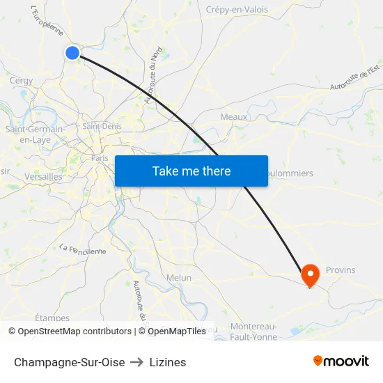 Champagne-Sur-Oise to Lizines map
