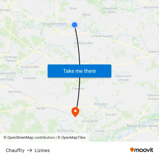 Chauffry to Lizines map