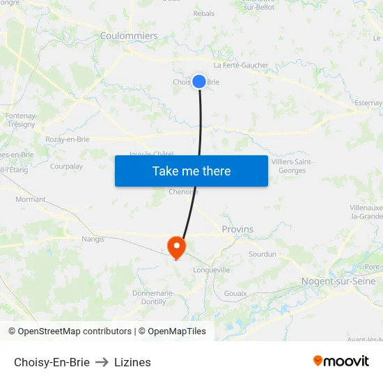 Choisy-En-Brie to Lizines map