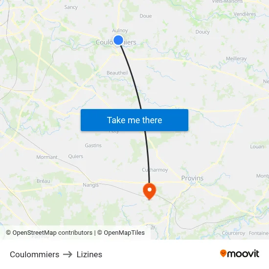 Coulommiers to Lizines map
