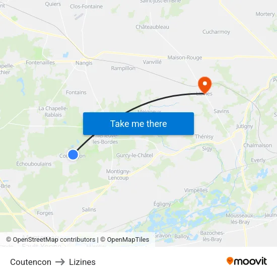 Coutencon to Lizines map