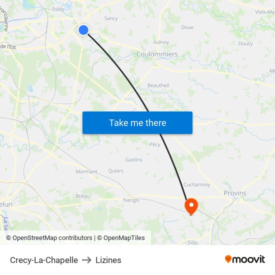 Crecy-La-Chapelle to Lizines map