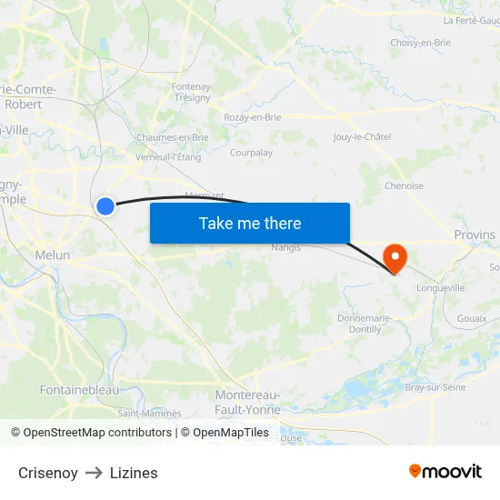 Crisenoy to Lizines map