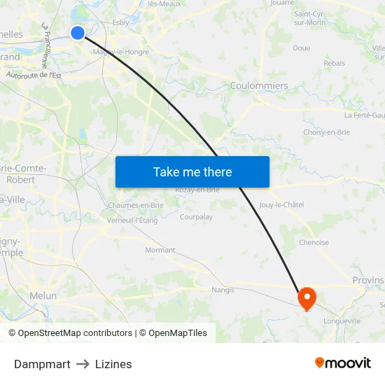 Dampmart to Lizines map