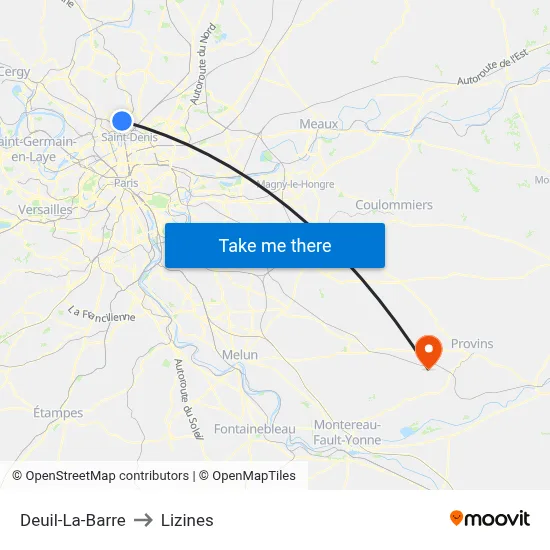 Deuil-La-Barre to Lizines map