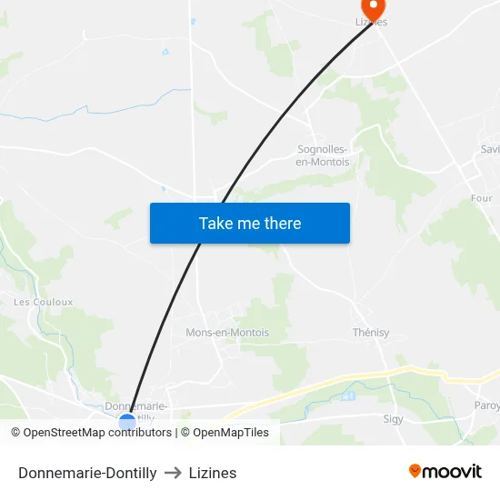 Donnemarie-Dontilly to Lizines map