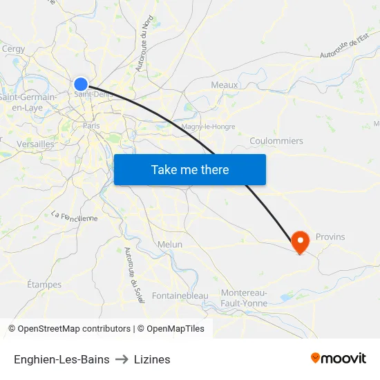 Enghien-Les-Bains to Lizines map