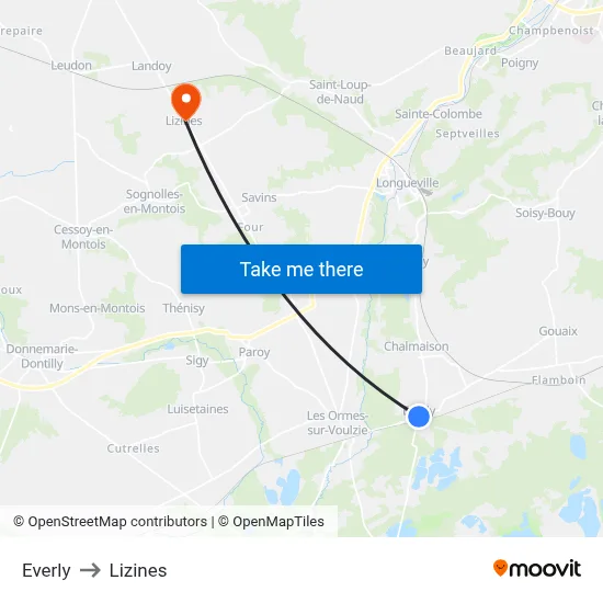 Everly to Lizines map