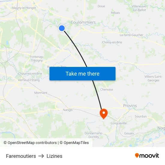 Faremoutiers to Lizines map