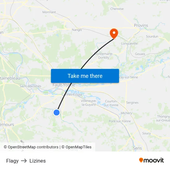 Flagy to Lizines map
