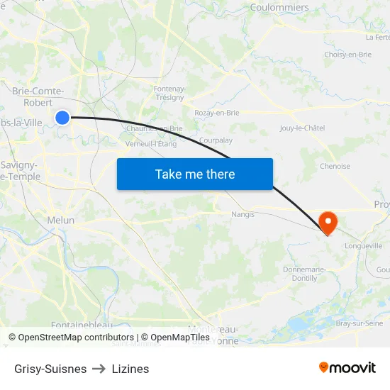 Grisy-Suisnes to Lizines map