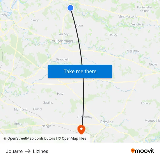Jouarre to Lizines map