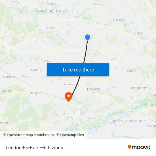 Leudon-En-Brie to Lizines map