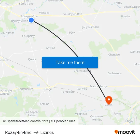 Rozay-En-Brie to Lizines map